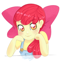 Size: 655x669 | Tagged: safe, artist:xusako, apple bloom, human, g4, adorabloom, cute, female, humanized, overalls, simple background, solo, white background