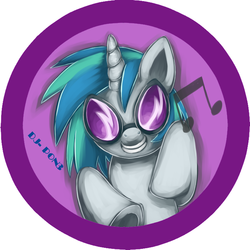 Size: 708x708 | Tagged: safe, artist:bunina, dj pon-3, vinyl scratch, pony, g4, badge, female, pixiv, solo