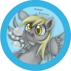 Size: 708x708 | Tagged: safe, artist:bunina, derpy hooves, pegasus, pony, g4, badge, bubble, female, mare, pixiv, solo