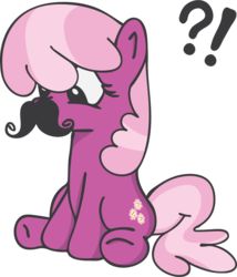 Size: 873x1022 | Tagged: safe, artist:finalflutter, cheerilee, earth pony, pony, g4, confused, female, mare, moustache, question mark, simple background, sitting, solo, transparent background