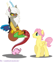 Size: 3000x3472 | Tagged: dead source, safe, artist:jaquelindreamz, discord, fluttershy, g4, butterscotch, eris, rule 63, simple background, transparent background, vector