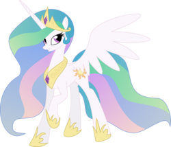 Size: 5821x4993 | Tagged: safe, artist:pinkiemina, princess celestia, alicorn, pony, g4, absurd resolution, female, grin, looking at you, mare, raised hoof, simple background, smiling, solo, spread wings, transparent background, vector