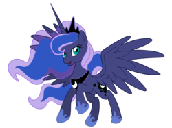 Size: 4994x3738 | Tagged: safe, artist:pinkiemina, princess luna, pony, g4, female, flying, looking at you, open mouth, simple background, smiling, solo, spread wings, transparent background, vector