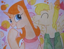 Size: 900x688 | Tagged: safe, artist:fuutachimaru, candace flynn, jeremy johnson, phineas and ferb, ponified