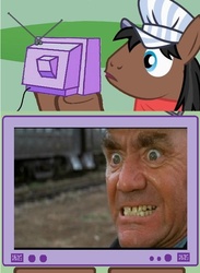 Size: 440x600 | Tagged: safe, full steam, promontory, g4, emperor of the north, ernest borgnine, exploitable meme, meme, tv meme