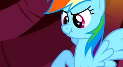 Size: 841x461 | Tagged: safe, screencap, rainbow dash, pegasus, pony, g4, sweet and elite, female, mare, scrunchy face