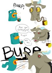 Size: 752x1063 | Tagged: safe, artist:dragonwolfgirl1234, discord, draconequus, platypus, g4, burp, comic, crossover, perry, perry the platypus, phineas and ferb