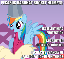Size: 500x462 | Tagged: safe, screencap, rainbow dash, g4, suited for success, all caps, bucket, bucketdash, cute, dashabetes, headbucket, image macro, impact font, open mouth