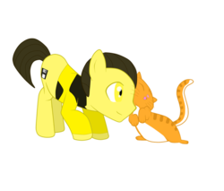 Size: 600x510 | Tagged: safe, artist:lilbunny, earth pony, pony, g4, ass up, data, duo, duo male and female, eyes closed, female, male, ponified, simple background, spot (star trek), star trek, tail, transparent background