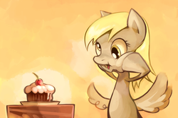 Size: 1200x800 | Tagged: safe, artist:ichimasu, derpy hooves, pegasus, pony, g4, cherry, cupcake, female, mare, pixiv, solo