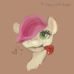 Size: 1280x1280 | Tagged: safe, roseluck, pony, g4, 30 minute art challenge, female, mouth hold, rose, simple background, solo