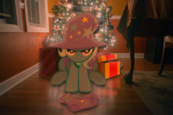 Size: 1232x816 | Tagged: safe, artist:oppositebros, trixie, g4, christmas, clothes, irl, photo, ponies in real life, socks