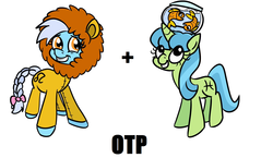 Size: 1538x893 | Tagged: safe, leo (g4), pisces (g4), earth pony, fish, pony, unicorn, g4, duo, duo female, exploitable meme, female, horn, lennon, leo, lesbian, mare, mccartney, meta, otp, pisces, ponyscopes, ship:piscleo, shipping, simple background, white background, zodiac