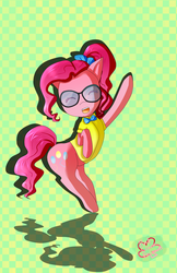 Size: 848x1306 | Tagged: safe, artist:pinkcloverprincess, pinkie pie, g4, alternate hairstyle, bowtie, glasses, high ponytail, ponytail