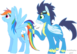 Size: 711x499 | Tagged: safe, artist:kindalkaykay, rainbow dash, soarin', pegasus, pony, g4, female, male, mare, ship:soarindash, shipping, simple background, straight, transparent background