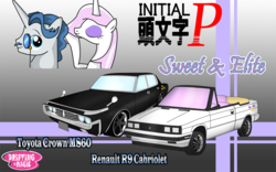 Size: 800x499 | Tagged: safe, artist:sudro, fancypants, fleur-de-lis, g4, car, crossover, initial d, japanese