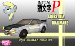 Size: 800x499 | Tagged: safe, artist:sudro, derpy hooves, pegasus, pony, g4, car, crossover, female, initial d, japanese, mare