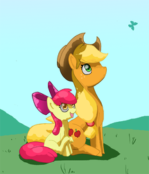 Size: 570x664 | Tagged: safe, artist:pink-ninja, apple bloom, applejack, g4