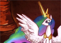 Size: 840x600 | Tagged: safe, artist:capreola, princess celestia, pony, g4, female, magic, shadow, solo