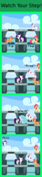 Size: 440x1820 | Tagged: safe, artist:zztfox, apple bloom, rarity, scootaloo, sweetie belle, g4, comic, crossover, cutie mark crusaders, game & watch, manhole, nintendo, pixel art, sweetiedumb