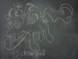 Size: 1024x768 | Tagged: safe, artist:illalwaysbe, screwball, g4, chalk, chalkboard, photo, wallpaper