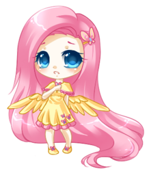 Size: 322x370 | Tagged: safe, artist:raineseryn, fluttershy, human, g4, chibi, clothes, dress, humanized, simple background, transparent background, vector, winged humanization