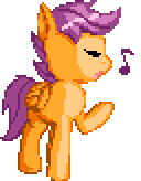 Size: 128x164 | Tagged: safe, artist:cbbnbnn, scootaloo, pegasus, pony, g4, animated, cmcpittan, female, pixel art, singing, solo