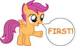 Size: 1660x1000 | Tagged: safe, edit, scootaloo, g4, comic sans, first, text, youtube, youtube grand prix