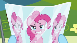 Size: 622x349 | Tagged: safe, screencap, pinkie pie, rainbow dash, g4, too many pinkie pies, tanning mirror