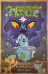 Size: 792x1224 | Tagged: safe, artist:detectivetoony, snails, snips, trixie, pony, unicorn, ursa minor, boast busters, g4, colt, female, male, mare, poster, rearing, stage