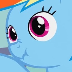 Size: 256x256 | Tagged: safe, screencap, rainbow dash, g4, spike at your service, bust, closed mouth, cropped, eyes open, portrait, scrunchy face, solo