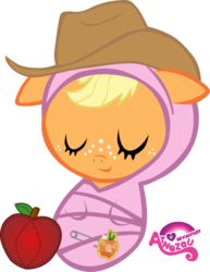 Size: 800x1038 | Tagged: safe, artist:atnezau, part of a set, applejack, earth pony, pony, g4, apple, baby, baby blanket, baby pony, babyjack, blanket, cute, daaaaaaaaaaaw, element of honesty, female, foal, happy baby, jackabetes, newborn, obligatory apple, safety pin, simple background, sleeping, sleeping baby, solo, swaddled, swaddled baby, transparent background, wrapped snugly