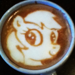 Size: 500x500 | Tagged: safe, artist:cappuccinofrosting, rainbow dash, g4, coffee, food, latte