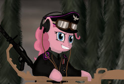 Size: 900x609 | Tagged: safe, artist:shadawg, pinkie pie, earth pony, pony, g4, clothes, female, military uniform, solo, tank (vehicle), war, wehrmacht, world war ii
