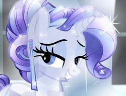 Size: 1414x1078 | Tagged: safe, screencap, rarity, crystal pony, pony, g4, cropped, crystal rarity, ear piercing, earring, female, grin, jewelry, mare, piercing, smiling, solo