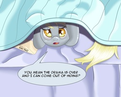 Size: 750x600 | Tagged: safe, artist:ratofdrawn, derpy hooves, pegasus, pony, g4, bed, blanket, derpygate, drama, female, mare