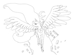 Size: 1600x1232 | Tagged: safe, princess luna, g4, dream, dream walker luna, lineart, monochrome, spread wings