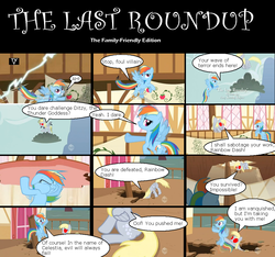 Size: 963x900 | Tagged: safe, edit, edited screencap, screencap, derpy hooves, rainbow dash, pegasus, pony, g4, the last roundup, alternate universe, butt touch, comic, evil, female, hoof on butt, hub logo, logo, mare, parody, red eyes, the hub