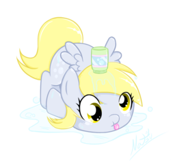Size: 1000x943 | Tagged: safe, artist:natsu714, derpy hooves, pegasus, pony, g4, bubble, chibi, cute, female, foal, mare, tongue out