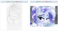 Size: 1004x543 | Tagged: safe, artist:sb, rarity, snips, crystal pony, pony, unicorn, anthro, g4, bedroom eyes, exploitable meme, fat, female, juxtaposition, juxtaposition win, mare, morbidly obese, obese, rule 63, sugar