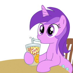 Size: 680x680 | Tagged: safe, amethyst star, sparkler, g4, drink, soda, table