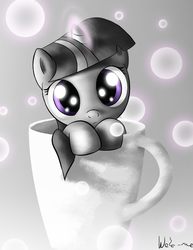 Size: 2499x3232 | Tagged: safe, artist:neko-me, twilight sparkle, pony, unicorn, g4, cup, cup of pony, cute, female, filly twilight sparkle, grayscale, looking at you, micro, monochrome, mug, partial color, solo, twiabetes, unicorn twilight