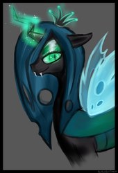 Size: 411x604 | Tagged: dead source, safe, artist:sonatatravina, queen chrysalis, changeling, changeling queen, g4, female, magic, solo