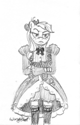 Size: 546x854 | Tagged: safe, artist:wingbeatpony, applejack, earth pony, anthro, g4, clothes, dress, grumpy, lolita fashion