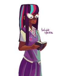 Size: 1000x1200 | Tagged: safe, artist:jununy, twilight sparkle, human, g4, book, dark skin, female, glasses, humanized, solo