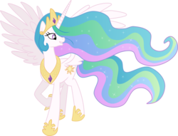 Size: 6548x5000 | Tagged: safe, artist:pinkiemina, princess celestia, alicorn, pony, g4, absurd resolution, female, grin, looking back, mare, raised hoof, simple background, smiling, solo, spread wings, transparent background, vector