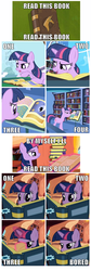 Size: 500x1488 | Tagged: safe, twilight sparkle, g4, book, comic, golden oaks library, raise this barn, song