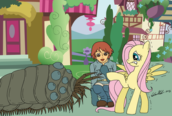 Size: 3132x2111 | Tagged: safe, artist:edwinning, fluttershy, human, g4, crossover, nausicaa of the valley of the wind, ohmu, studio ghibli