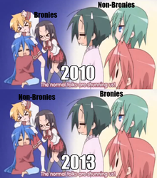 Size: 500x567 | Tagged: safe, edit, barely pony related, glasses, iwasaki minami, izumi konata, kobayakawa yutaka, lucky star, meta, narumi yui, patricia martin, tamura hiyori