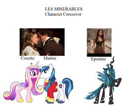 Size: 783x677 | Tagged: safe, princess cadance, queen chrysalis, shining armor, g4, cosette, crossover, eponine, les miserables, marius